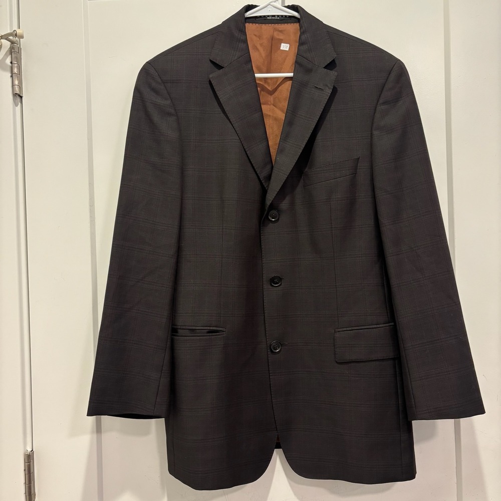 Hugo Boss Scorsese Vintage Silk Wool Plaid Blazer Jacket 38R Brown Black